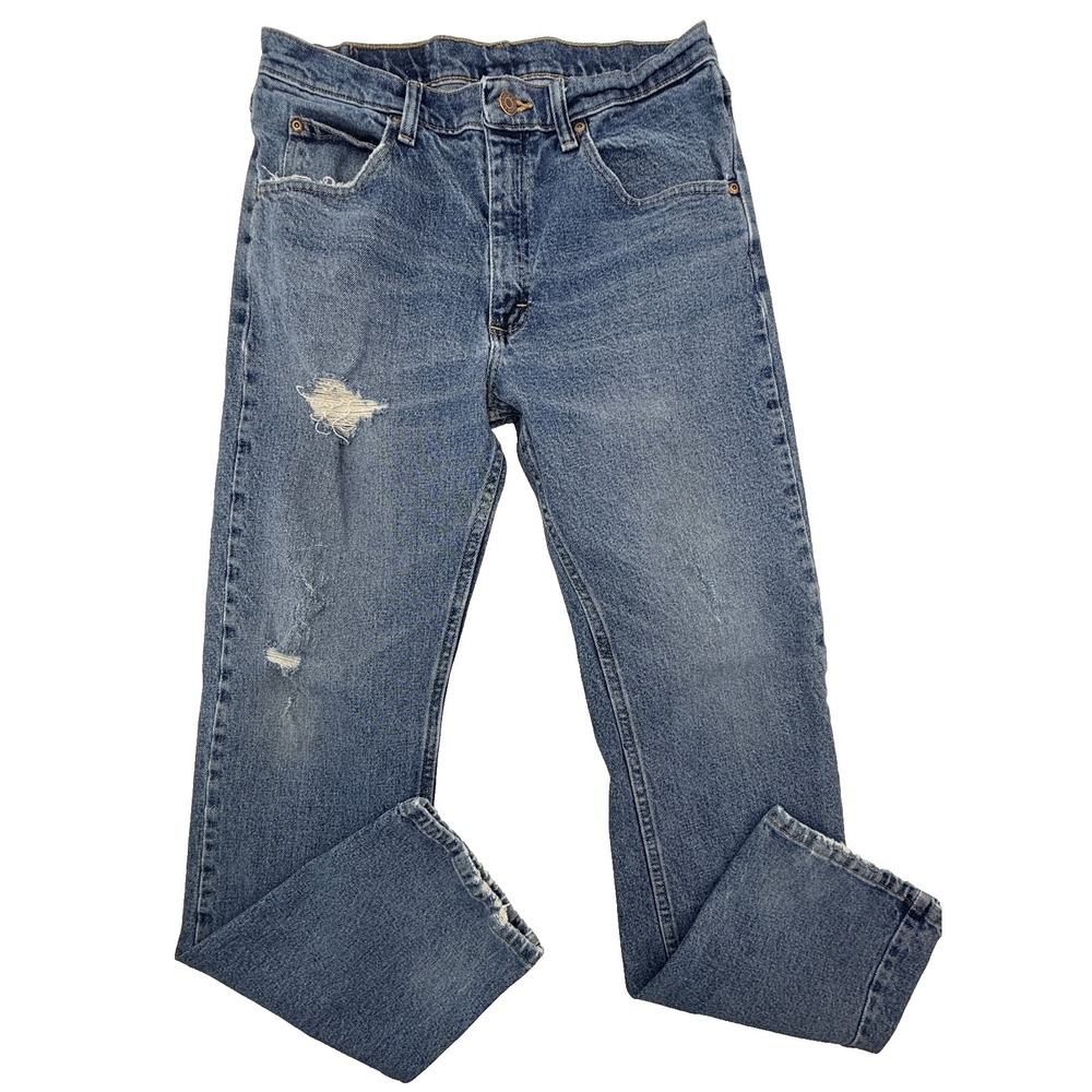 Wrangler Jeans Mens 32x30 Slim Tapered Distressed Medium Wash Denim